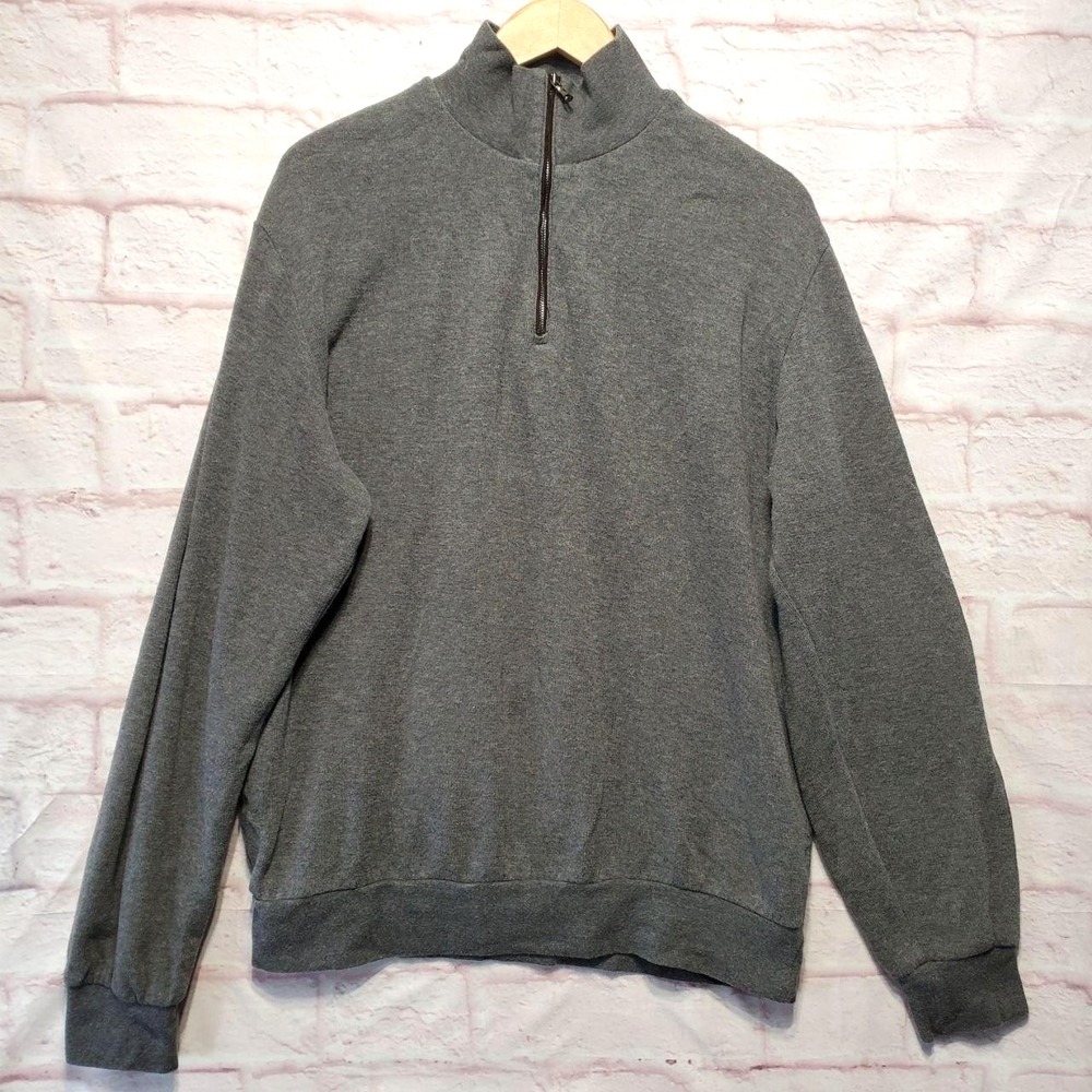 Lincs David Chu Sweater Mens Large Gray 1/4 Zip Cotton Lightweight Knit Pullover